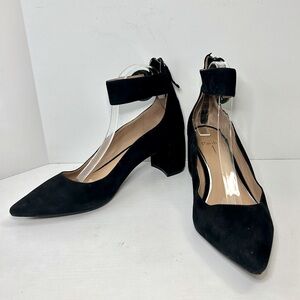 Paolo Linea Black Suede Buckle Ankle Strap Zipper Back Chunky Heel Shoes Size 11